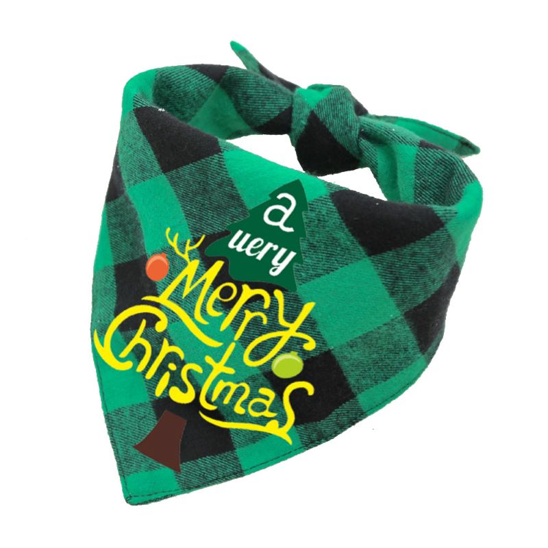 Christmas Dog Bandana - plaid reversible tree green