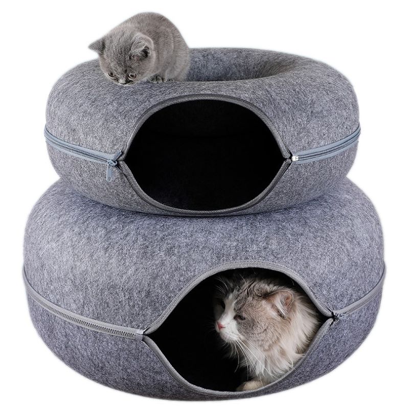 Cozy Cat Hideaway - Felt Donut Cave - Cat Beds - Lines & Nines