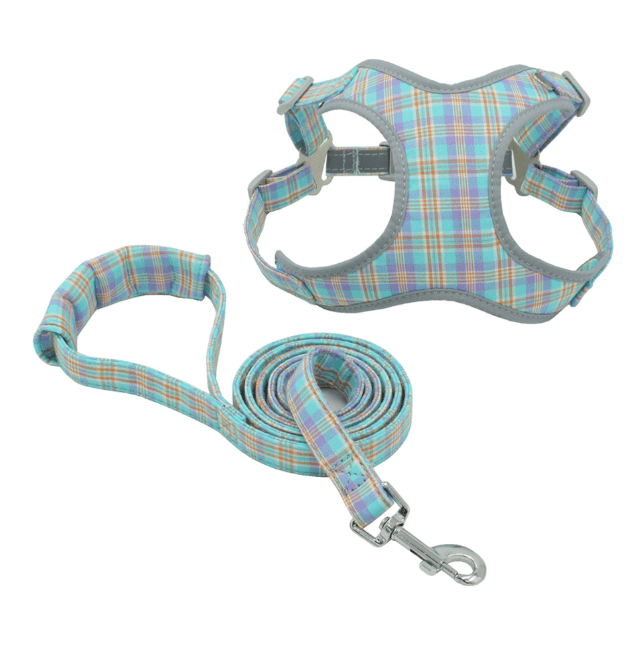 Pink plaid harness and leash for dogs and cats