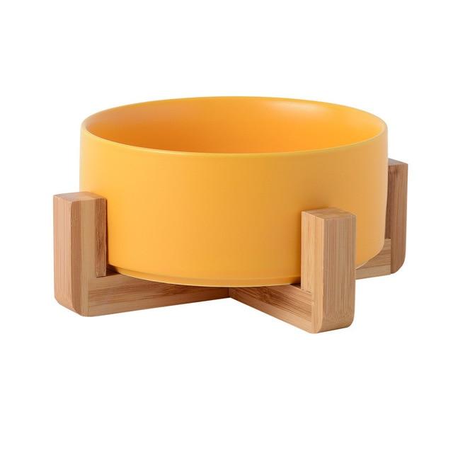Elevated Ceramic Dog Bowl | Nourish Solo Feeder Bowls for Dogs and Cats | Single Bowl with Bamboo Stand, Yellow / 29.7oz (3.5 cups/850ml)