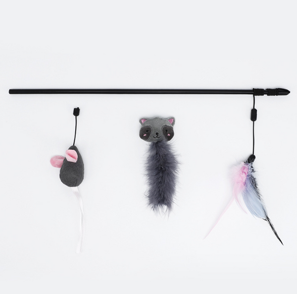 Interactive Cat Toy With Feather Teaser, Bells, And Spacers