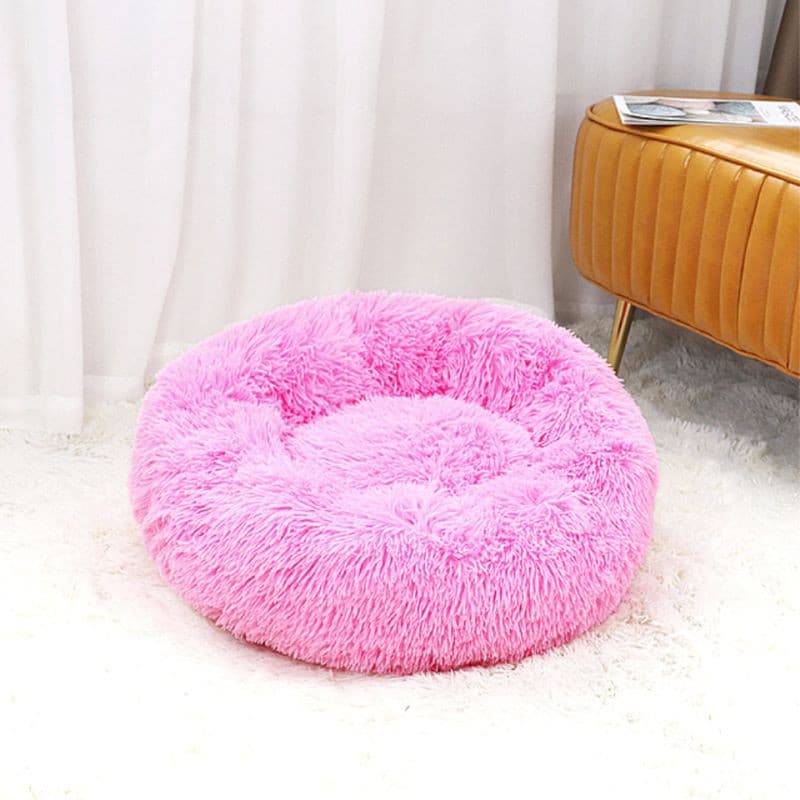 Cuddle Cloud Pet Bed for dogs and cats warm soft anti-anxiety plush fur hibiscus pink dog bed