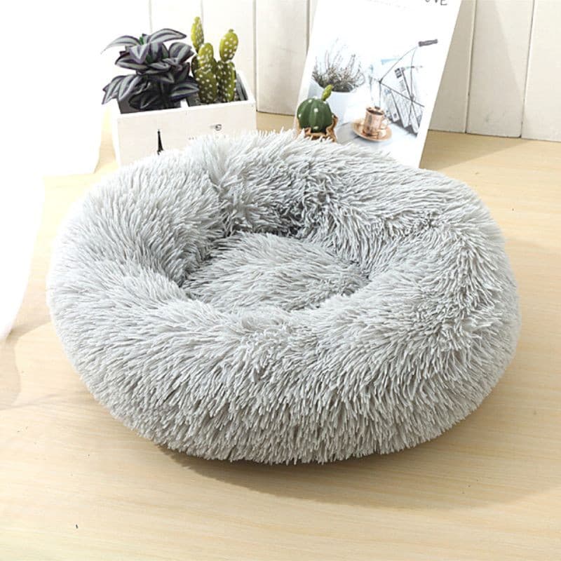 Cuddle Cloud Pet Bed for dogs and cats warm soft anti-anxiety plush fur light gray