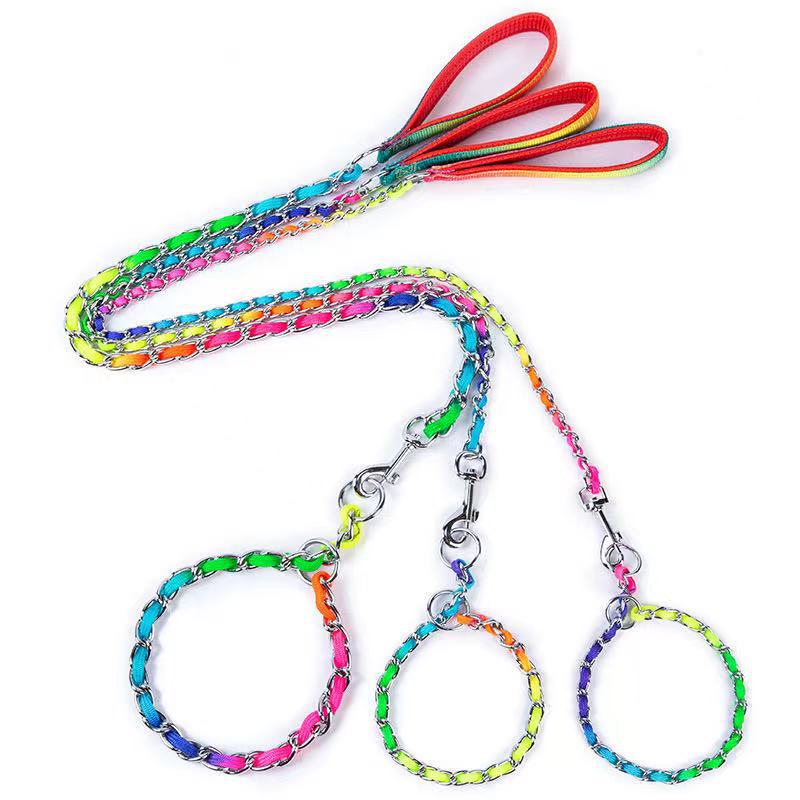 Rainbow pride chain leash collar for dogs and cats on dog model