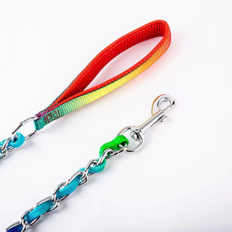 Rainbow Dog Harness & Matching Rope Leash